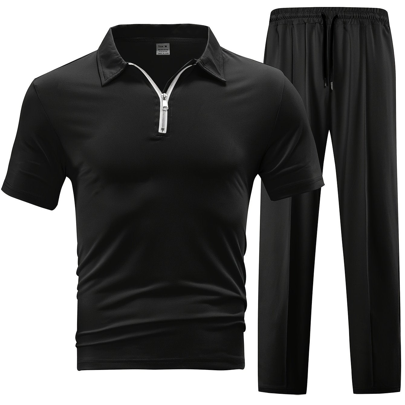 New Spring Fashion Casual Polo Shirt Zipper Men'S Casual Sports Long Pants Short Sleeve Two-Piece Set