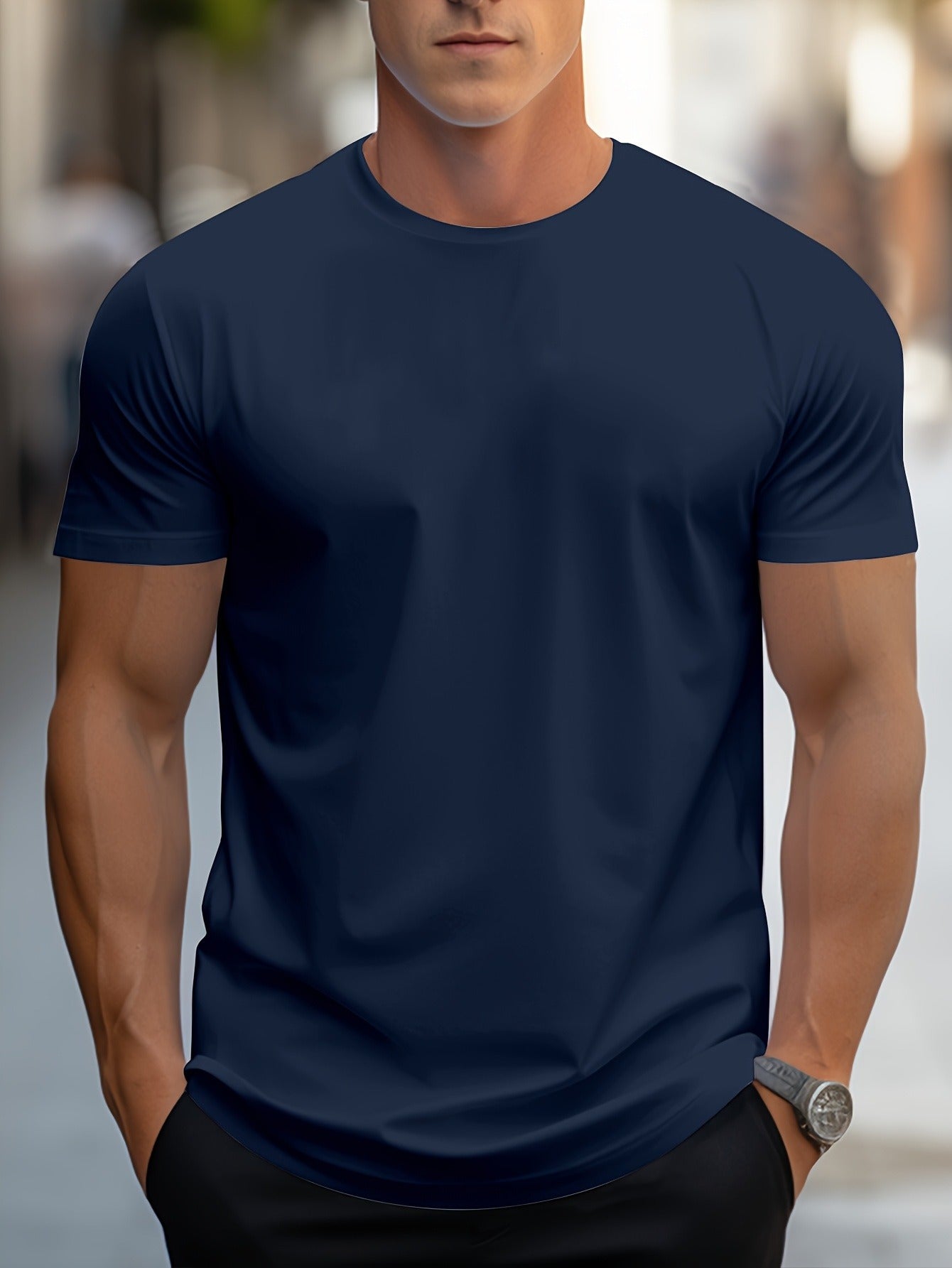 1pc Men's Spring Summer Casual Short Sleeve T-Shirt - Solid Black, Regular Fit Round Neck, Breathable Fabric for Gym, Outdoor & Casual Attire, Gym Shirts, Durable Casualwear, Smooth Texture