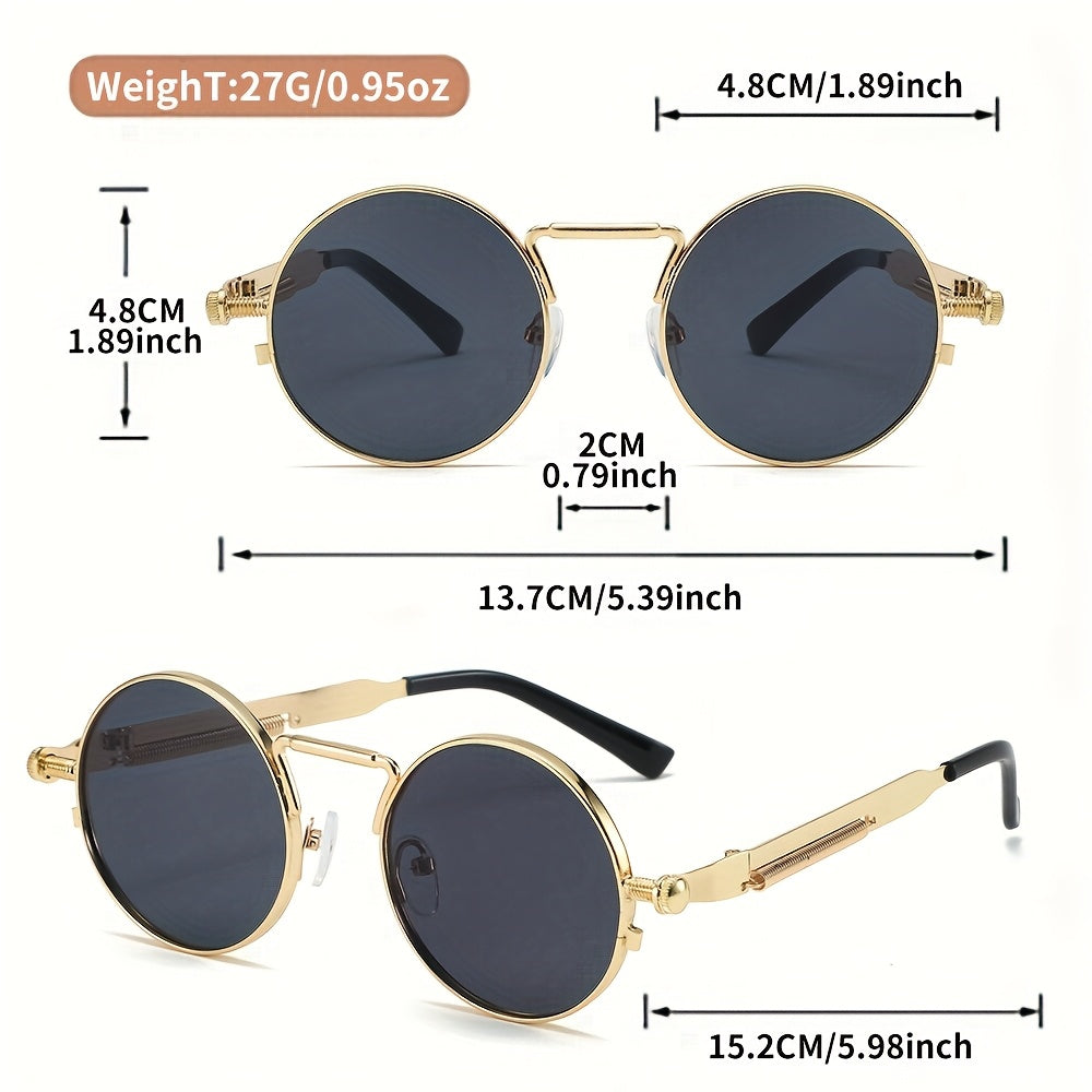 Men's Retro Round Fashion Glasses - Zinc Alloy Frame & Blue-Tinted Polycarbonate Lenses, Y2K Vintage Style for Everyday Fashion, Special Occasions & Holiday Gifts, Vintage Glasses, Trendy Eyewear, Bold Design, Durable Lenses,