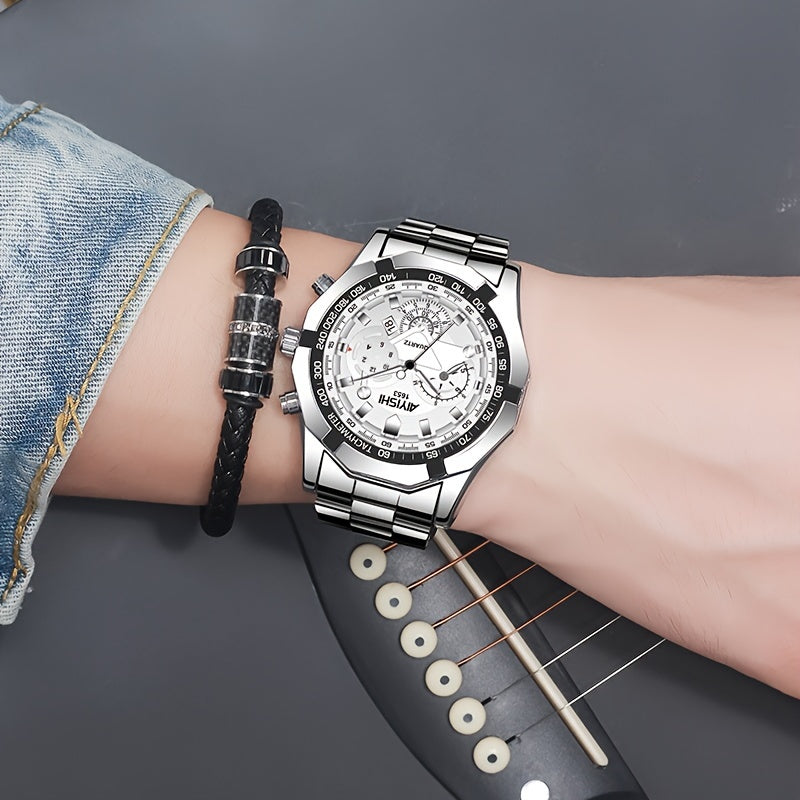 AIYISHI Men's Luxury Business Quartz Watch | | Luminous Hands & Markers | Date Display | Zinc Alloy Case and Band | Analog Dial with Subdials | Ideal for Professional Gifting