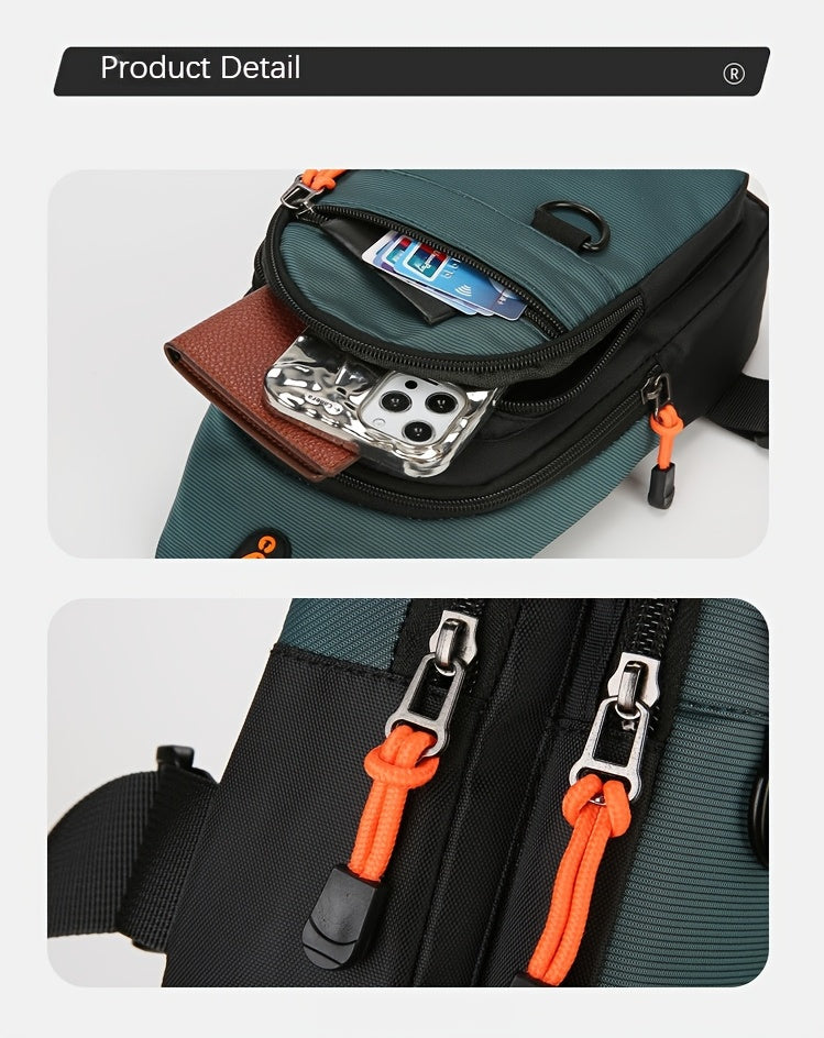 Stylish Men's chest bag with lightweight canvas material, available in black, gray, and blue. Fashionable casual waist pack for outdoor sports, perfect as a gift for men