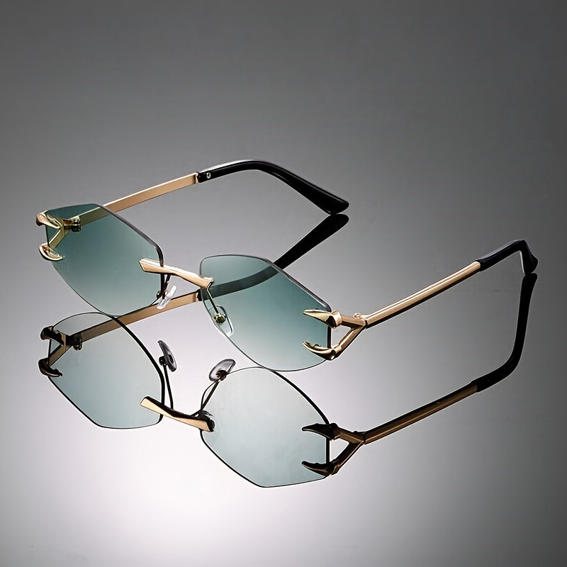 1pc Frameless Rhombus Polygonal Fashion Glasses - Retro Style Irregular Lens Design, Black & Golden Unisex Fashion Eyewear for Photography Props, Birthday Gifts, Valentine’s Day, Lunar New Year, Mardi Gras (132-138mm)