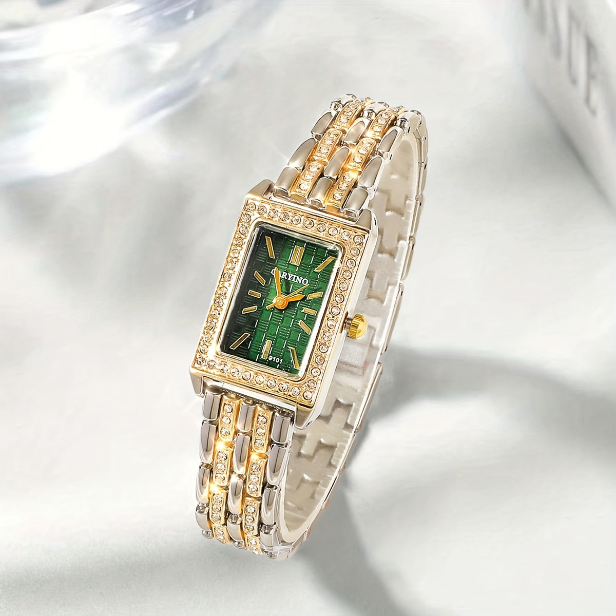 Elegant Cartier-Inspired Zinc Alloy Bracelet Watch with Sparkling Rhinestones - Rectangular Face, Quartz Movement, Non, Perfect for Daily Wear, Parties, Birthdays, and Festive Gifts, Festive Accessory | Elegant Bracelet | Qua