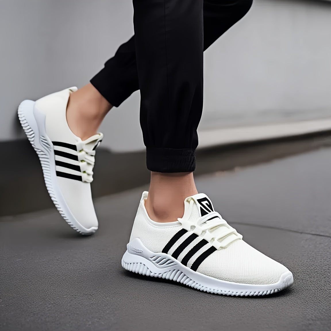 Men'S Fashion Sneakers - Solid Color, Low Top, Lace-Up, Fabric Upper & Inner, PVC Sole, Fabric Insole - Casual Athletic Shoes for All
