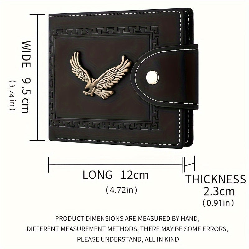 Fashion Eagle Wallet For Men, Zipper Snap Coin Credit Card Bag, Frosted PU Leather Clip For Men