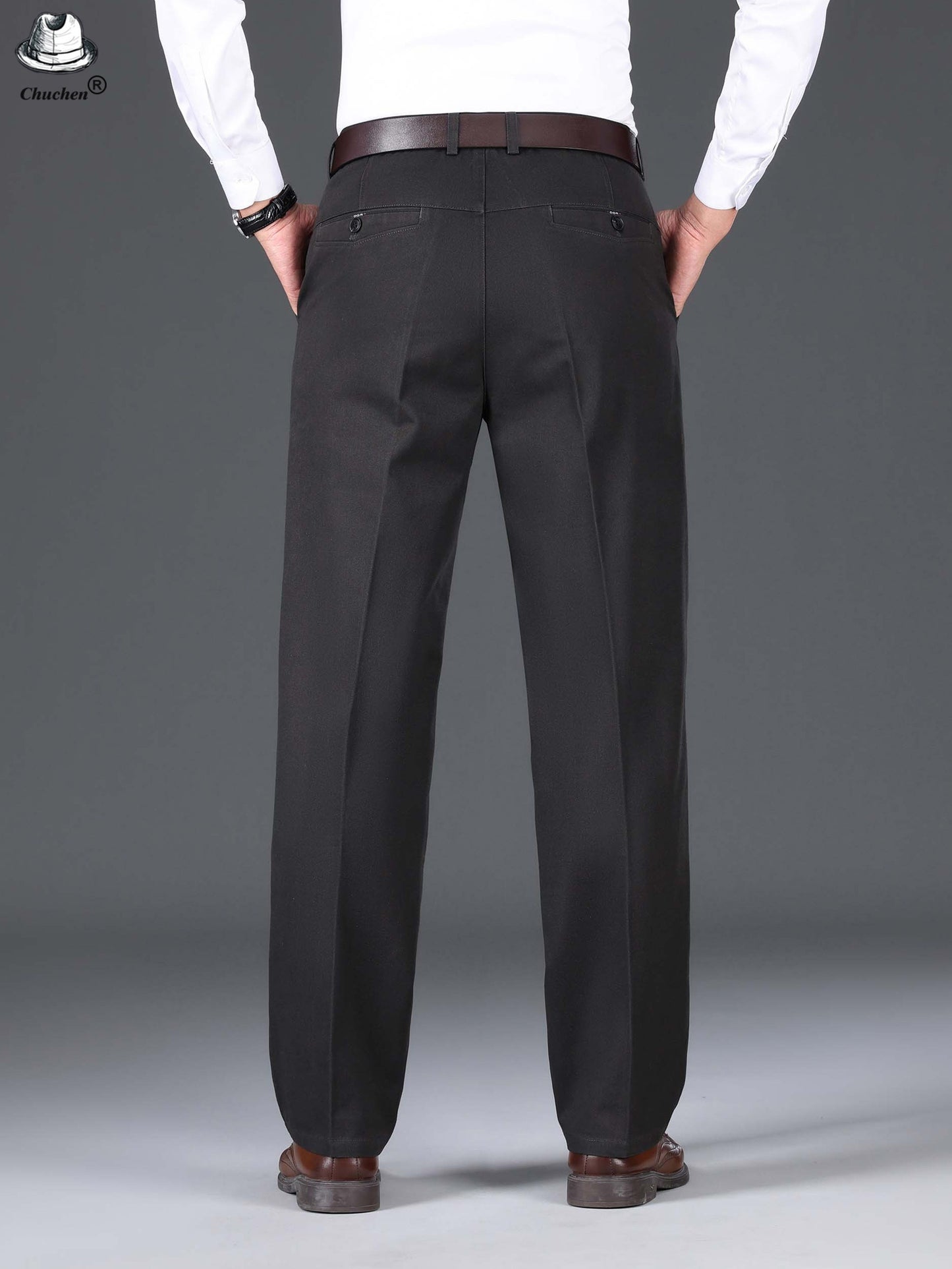 1pc Classic Fit Men'S Dress Pants - 100% Cotton, Solid Color, Non-Stretch, Regular Length, for Autumn/Winter - Business Casual Style