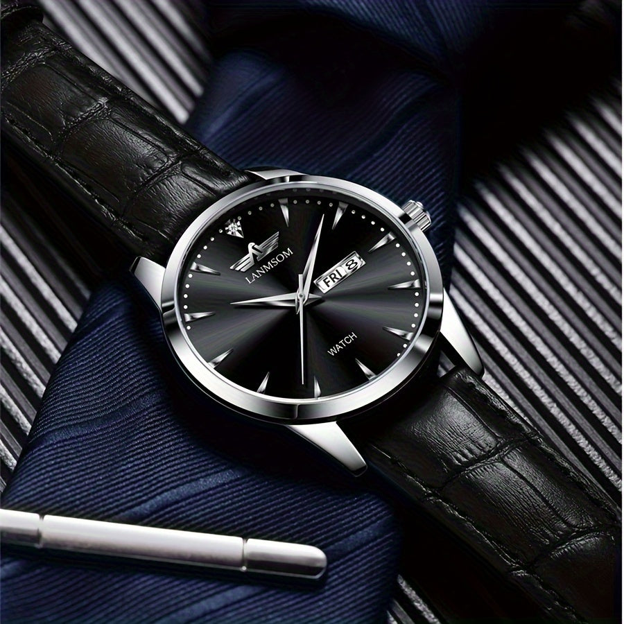 1pc New Men's Quartz Watch with Sunday Calendar and Night Light, Fashionable Wristwatch Ideal Choice for Relatives and Friends Birthday Gifts, Festive Gifts, Brand Electronic Movement Fully Automatic Business Watch