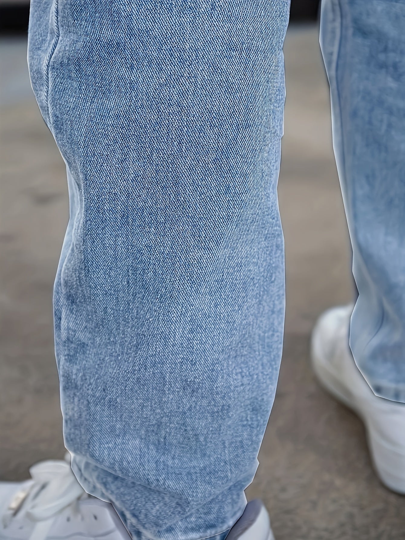 Men'S Loose-Fit Jeans, Cotton Blend Street Style Denim Pants, Non-Stretch Solid Color, Regular Length, with Multiple Pockets for All-Season Wear