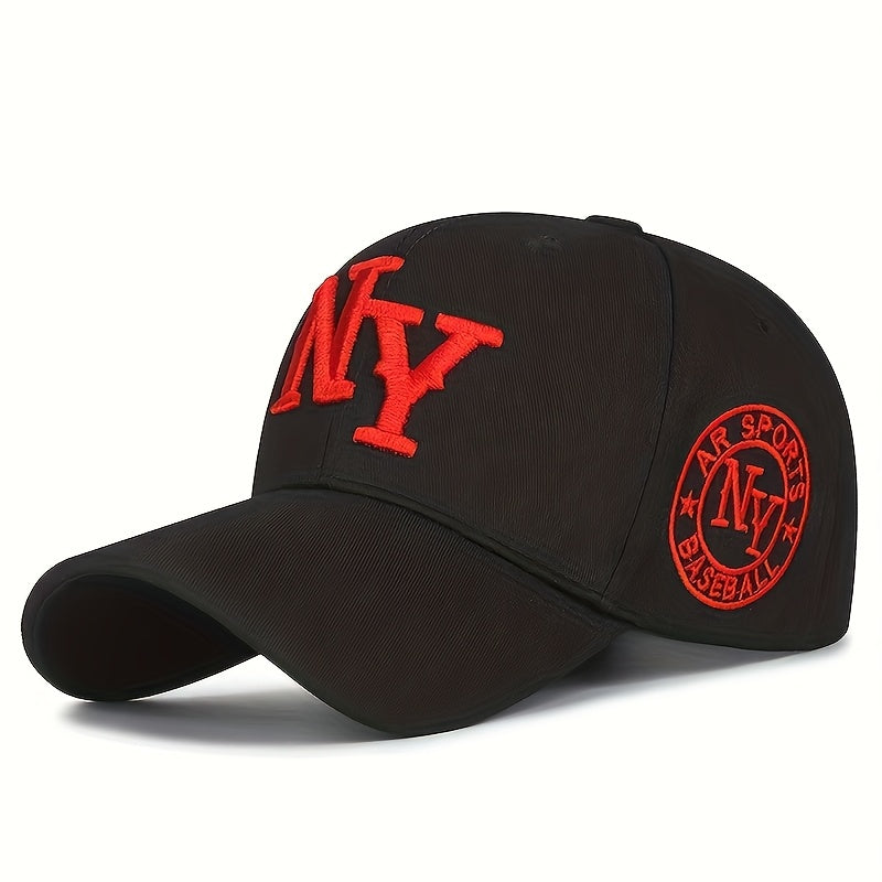 Unisex Fashion Casual Embroidered New York Logo Baseball Cap - Adjustable, Hip-Hop Style, Black & White, Black with Red Accents, Available in Two Colors, Perfect for Exercise, Running, Parties, Golf, and Beach Outings