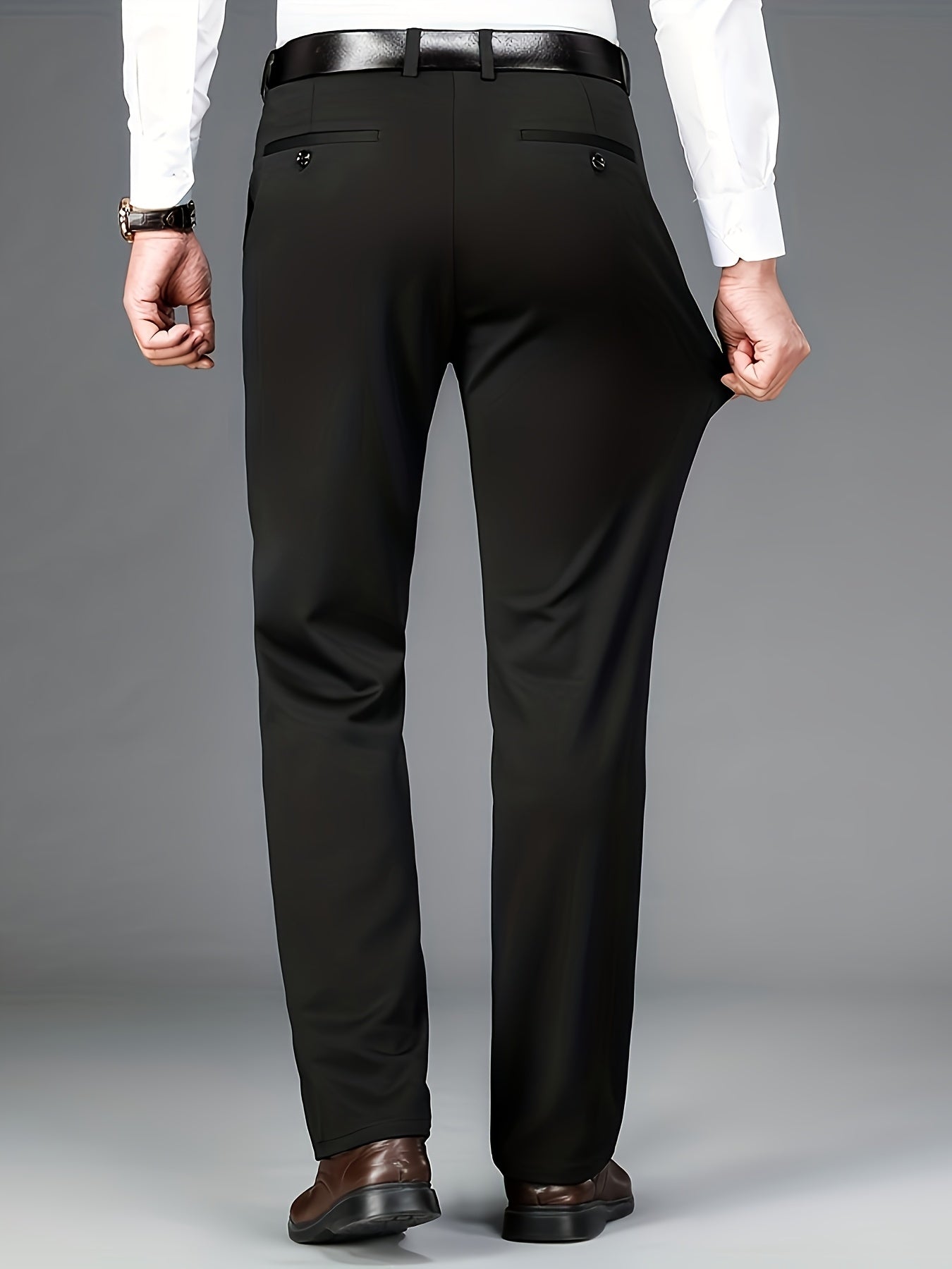 Men'S Classic Black Dress Pants - Nylon Blend, Straight Leg, Straight Leg Pants for Business Occasions