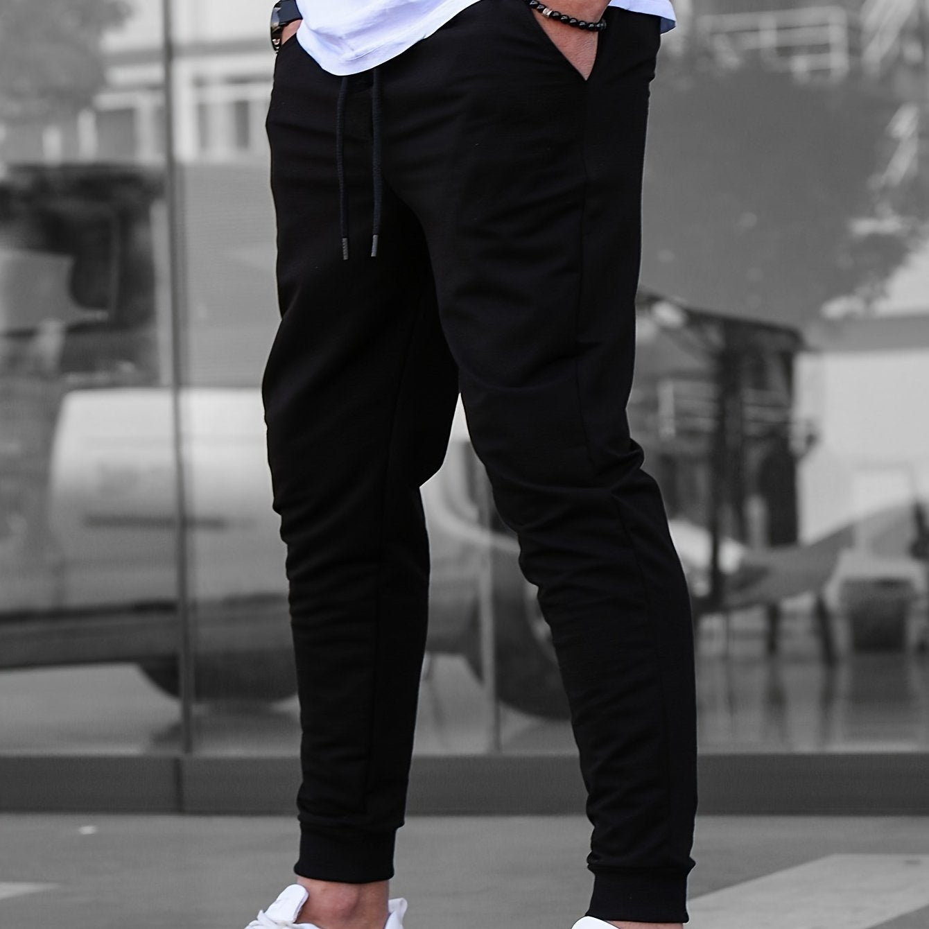 Men's Solid Color Jogger Sports Pants With Drawstrings, Casual Lightweight And Breathable Running Fitness Slim Pants Outdoor Trousers