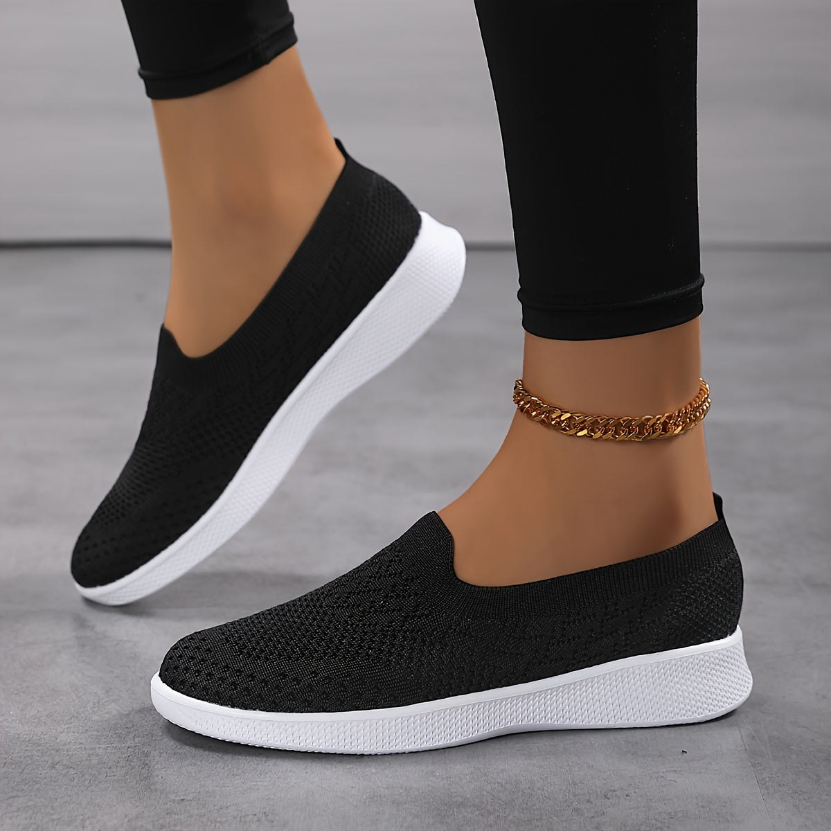 Women's Casual Slip-On Sneakers, Breathable Mesh Lightweight Flat Shoes For Work, Versatile Low-Top Sports Shoes Plus Size