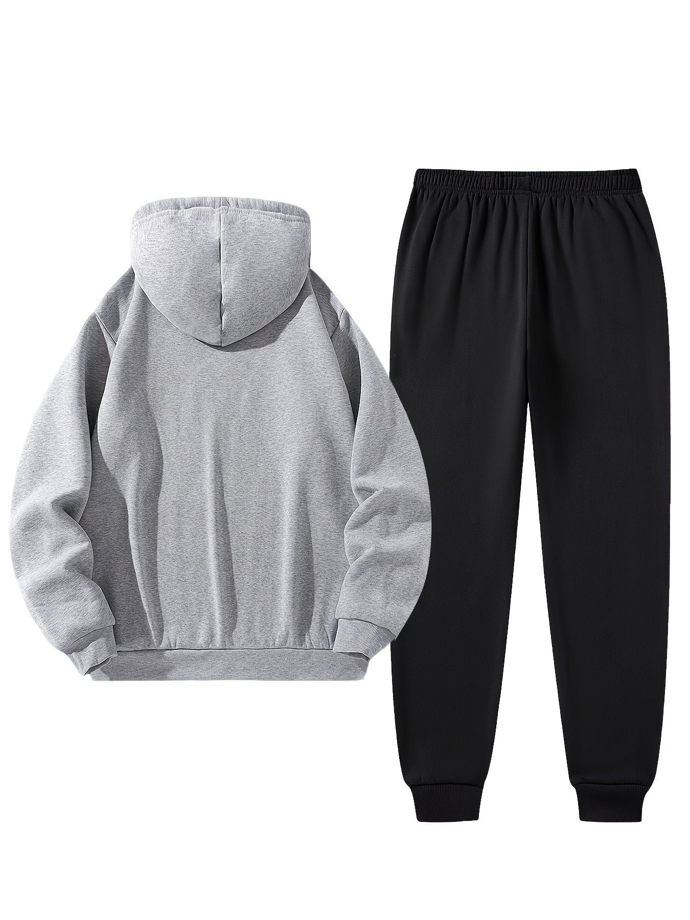 Men'S Sporty Two-Piece Hoodie and Pants Set - Gray with Black Logo, Non-Stretch Fabric, Regular Fit, Pockets, Ideal for Fall/Winter, Casual Wear|Hooded Sweatshirt|Pocketed Pants, Sweater Hoodie