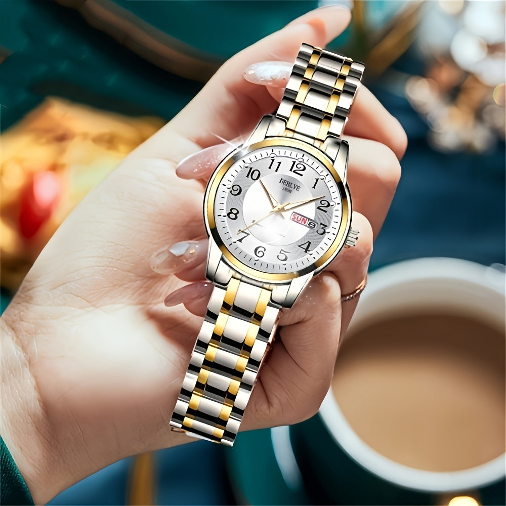 DEBLVE Women'S Watch - Glowing Face, Steel Strap, Week Calendar Display, Perfect Present for Birthdays, Celebrations, And Anniversaries