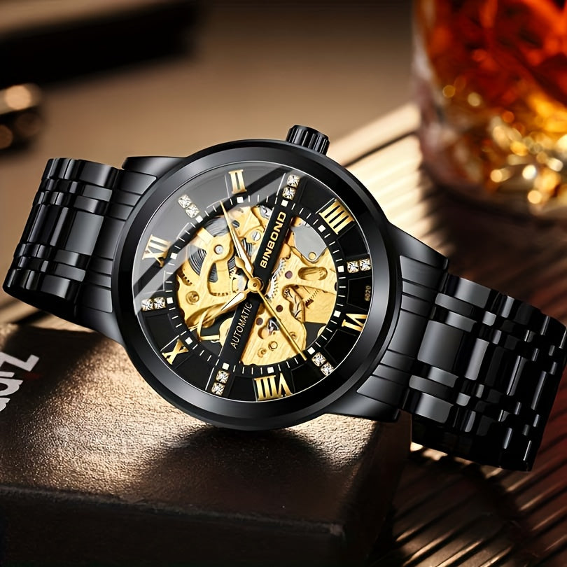 Stylish Men'S Fashion Casual Hollow Out Movement Mechanical Watch Waterproof Luminous Automatic Mechanical Watch, Without Battery