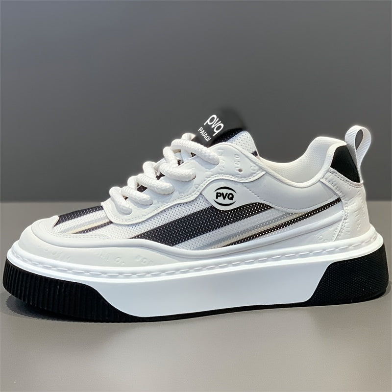 Men's Low-Top Sneakers - All-Season Cushioned Shoes with Shock-Absorbing PVC Sole & Breathable Fabric Lining, White PU Upper - Lightweight Sneakers for Gym, Casual, Casual Attire - Lace-Up Design for Secure Fit, Gym Footwear,