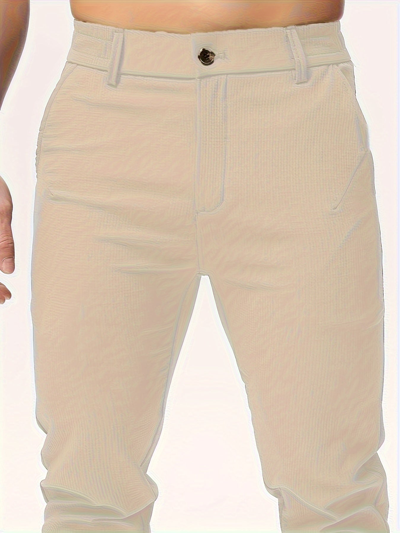 Men's Casual Solid Color Pants - Polyester, Machine Washable, Button Detail, Regular Fit for All Seasons