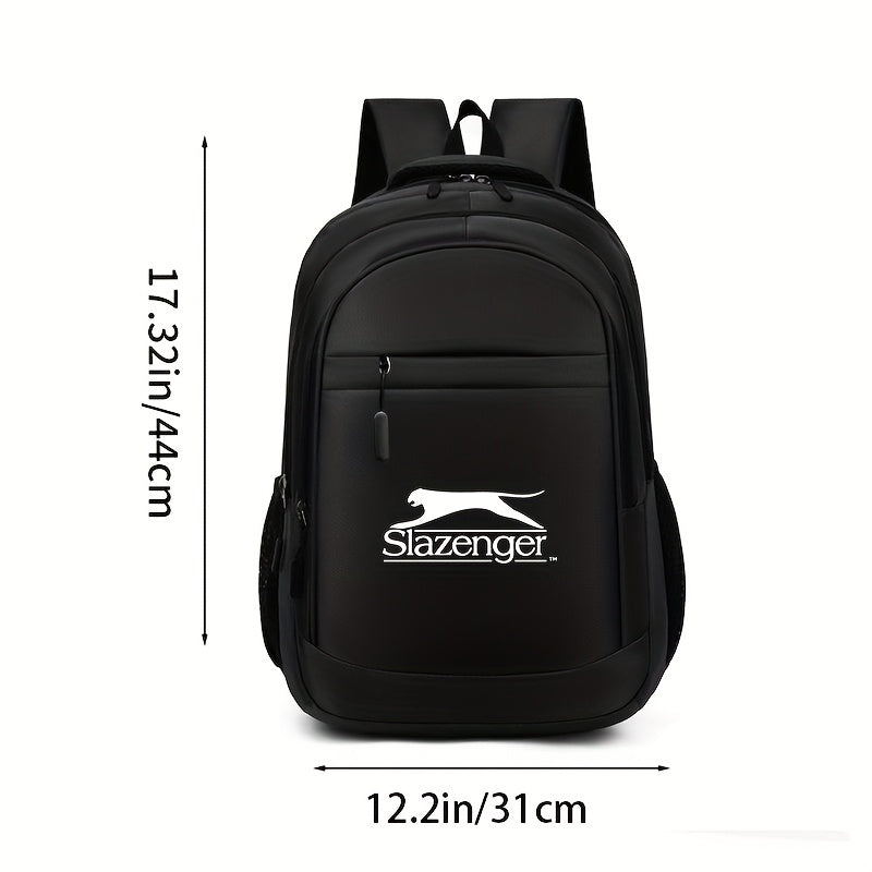 Slazenger R40 Casual Backpack - Sleek Black with White Logo, Durable Fabric, Multiple Compartments & Padded Shoulder Straps for Daily Commute, Travel, School, Work, Backpack for Travel, Urban Carry, Versatile Bag, Sturdy Cons