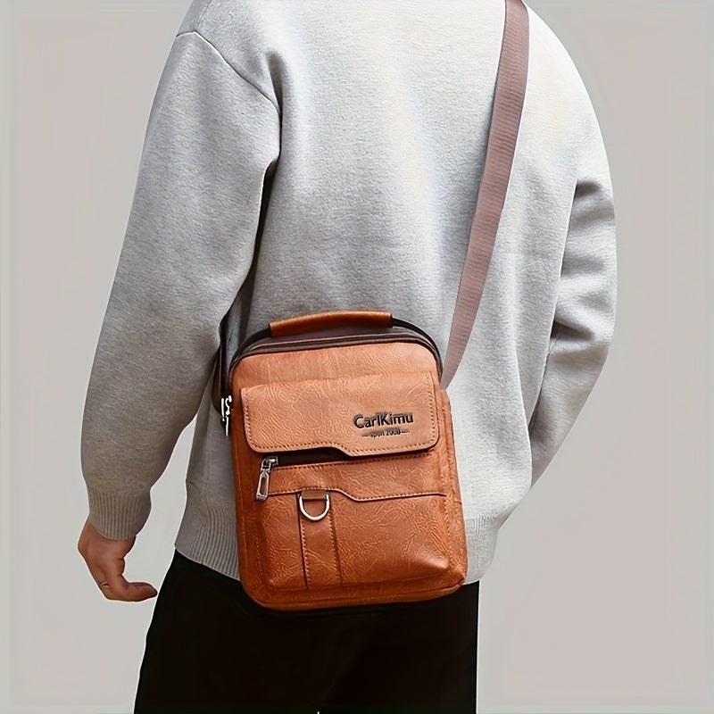 Unisex Retro Vertical Crossbody Bag - Adjustable Strap, Multiple Compartments & Front Pocket - Business Casual Shoulder Bag for Men & Women (Black)