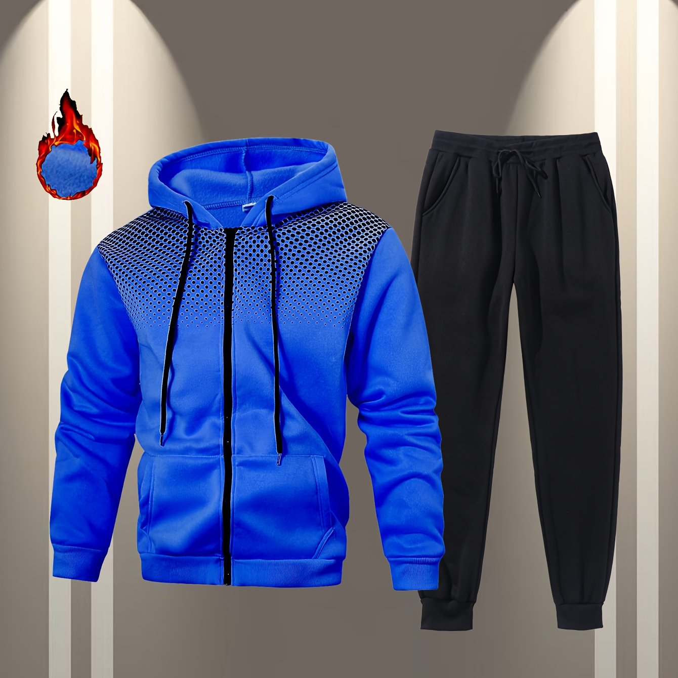 Autumn and Winter Zip-Up Jacket Set with Fleece Hooded Jacket and Button Front