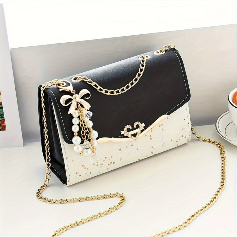 A Stylish Women'S Flip Chain Handbag, Ideal for Shopping, Makes a Wonderful Gift for Family, Loved Ones, Friends, Classmates, Or Even for Yourself. It'S a Perfect Present for Valentine'S Day, Featuring a Square Bread Design A