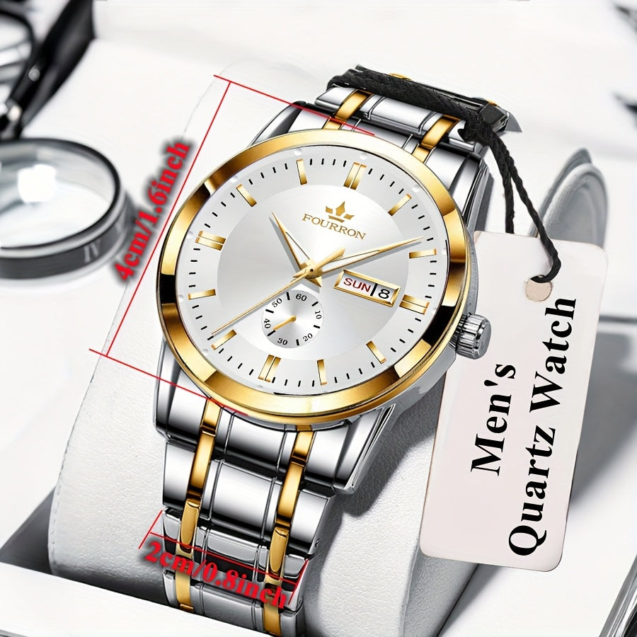 1 New Brand Men'S Luxury Automatic Quartz Watch with Stainless Steel Strap, Blue Dial, Date Display, and Luminous Hands - Waterproof, Stylish for Casual Attire, Perfect Gift for Holidays and Birthdays, Casual Wear Watch | Ele
