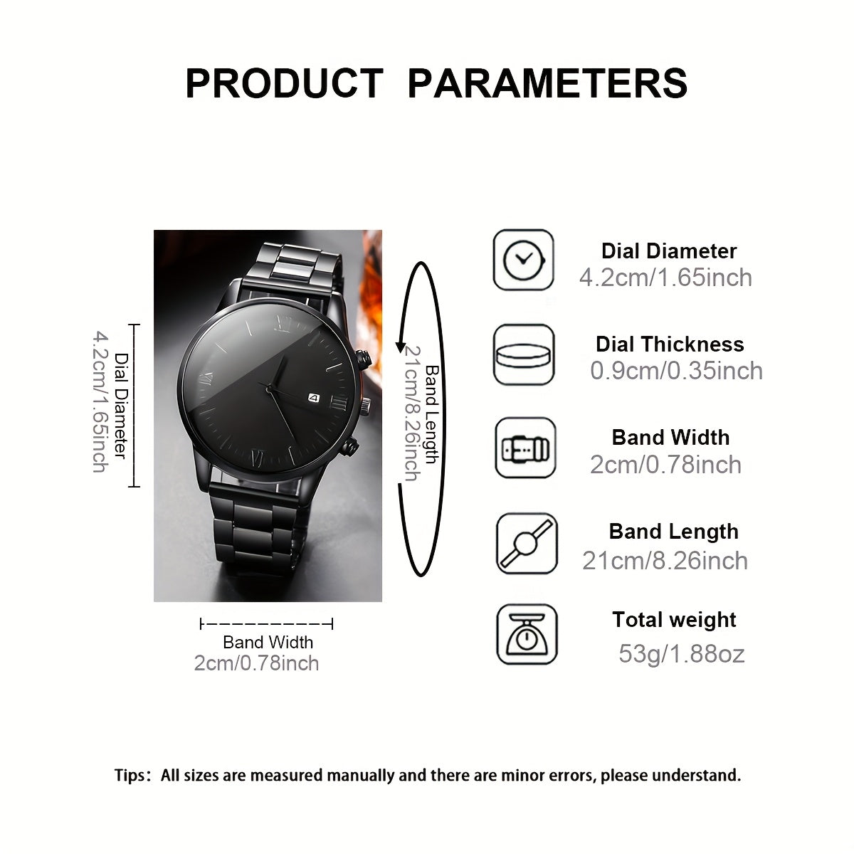 1pc Men'S Business Casual Quartz Watch - Stainless Steel Strap, Round Black Dial, Electronic Movement, Non-Rechargeable Button Battery, Ideal for Party, Holiday, or Birthday Gift