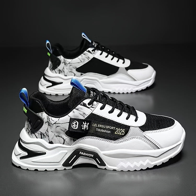 Men's Versatile Color Block Skate Sneakers - Comfortable, Non-Slip, Durable Lace-Up Canvas Shoes with Rubber Sole for All Seasons