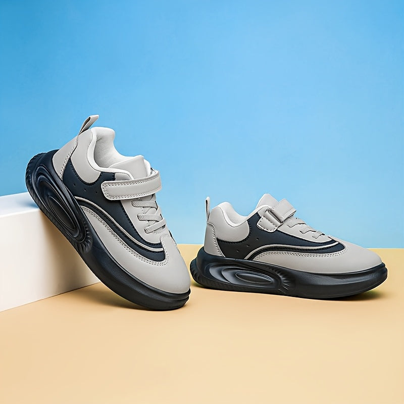 Youngsters' Stylish Athletic Footwear - Comfortable Non-Slip Soft Sole Walking Shoes for Boys & Girls, All-Season, Black & White with Hook and Loop Closure