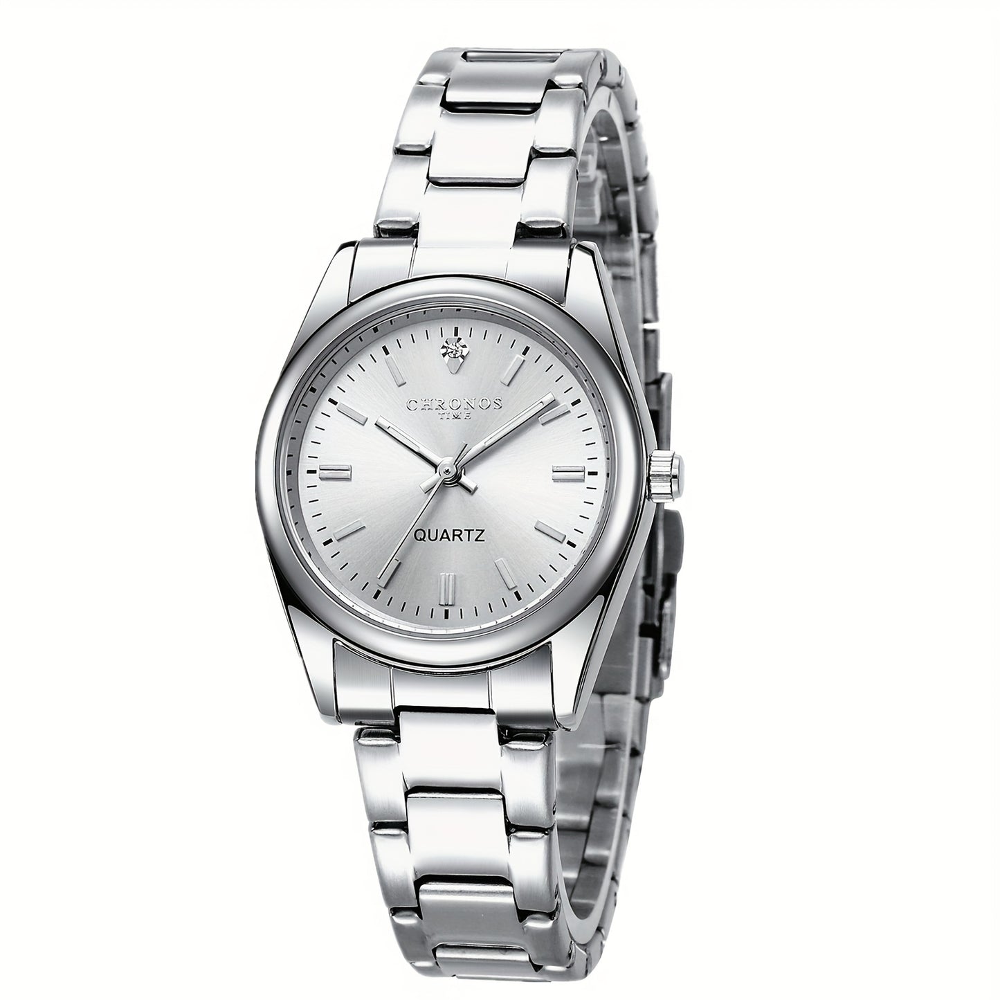 CHRONOS Women'S Quartz Watch - Elegant Stainless Steel Strap, Luminous, Round Dial, Business Casual Style, Perfect for Commuting and Casual Attire, Date Display, Pointer Display, Zinc Alloy Case, Button Battery Powered, Timer