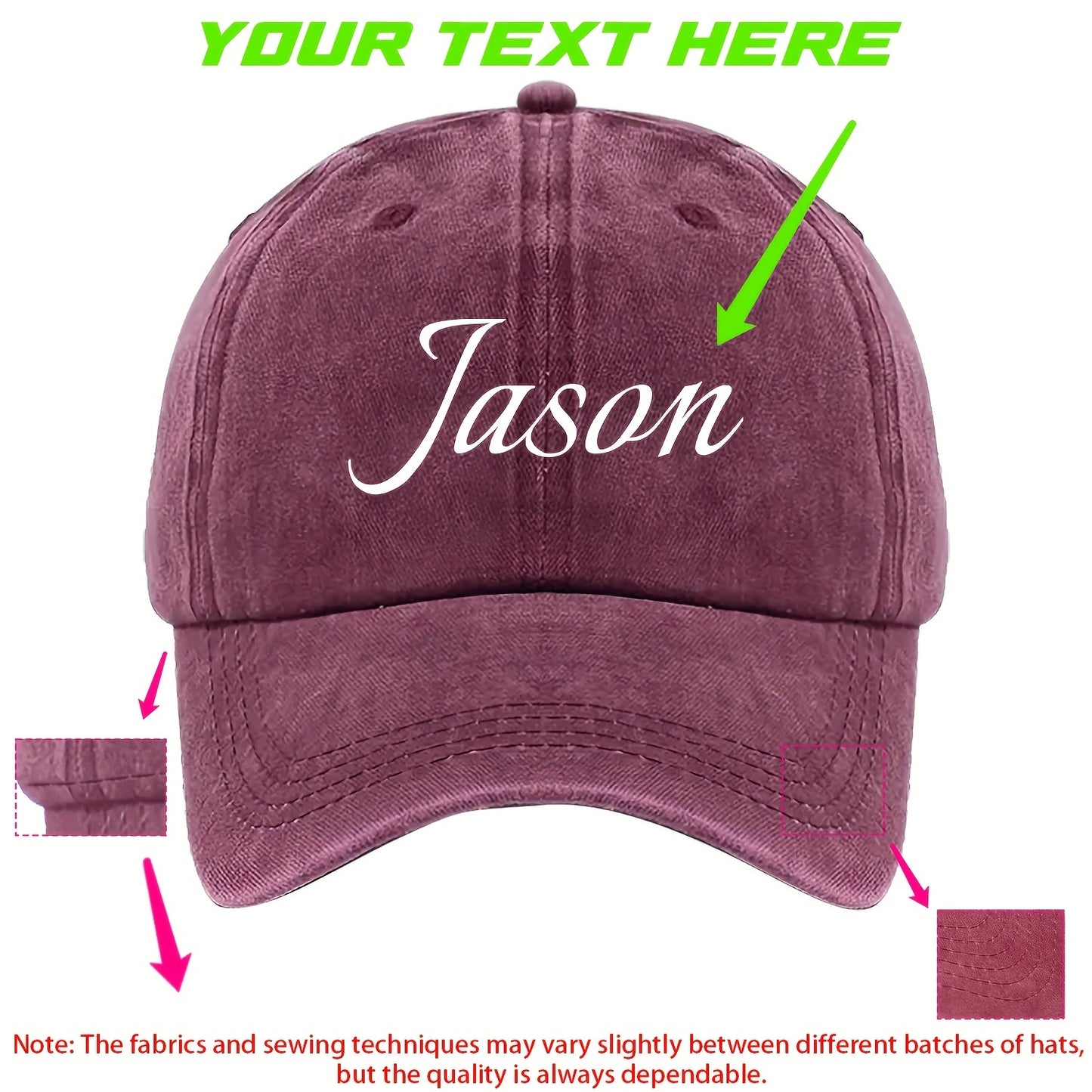 Customizable Vintage Washed Baseball Cap with Personalized Text, Adjustable Fit, Lightweight Polyester - Ideal for Events, Class Gatherings & Parties, Baseball Cap