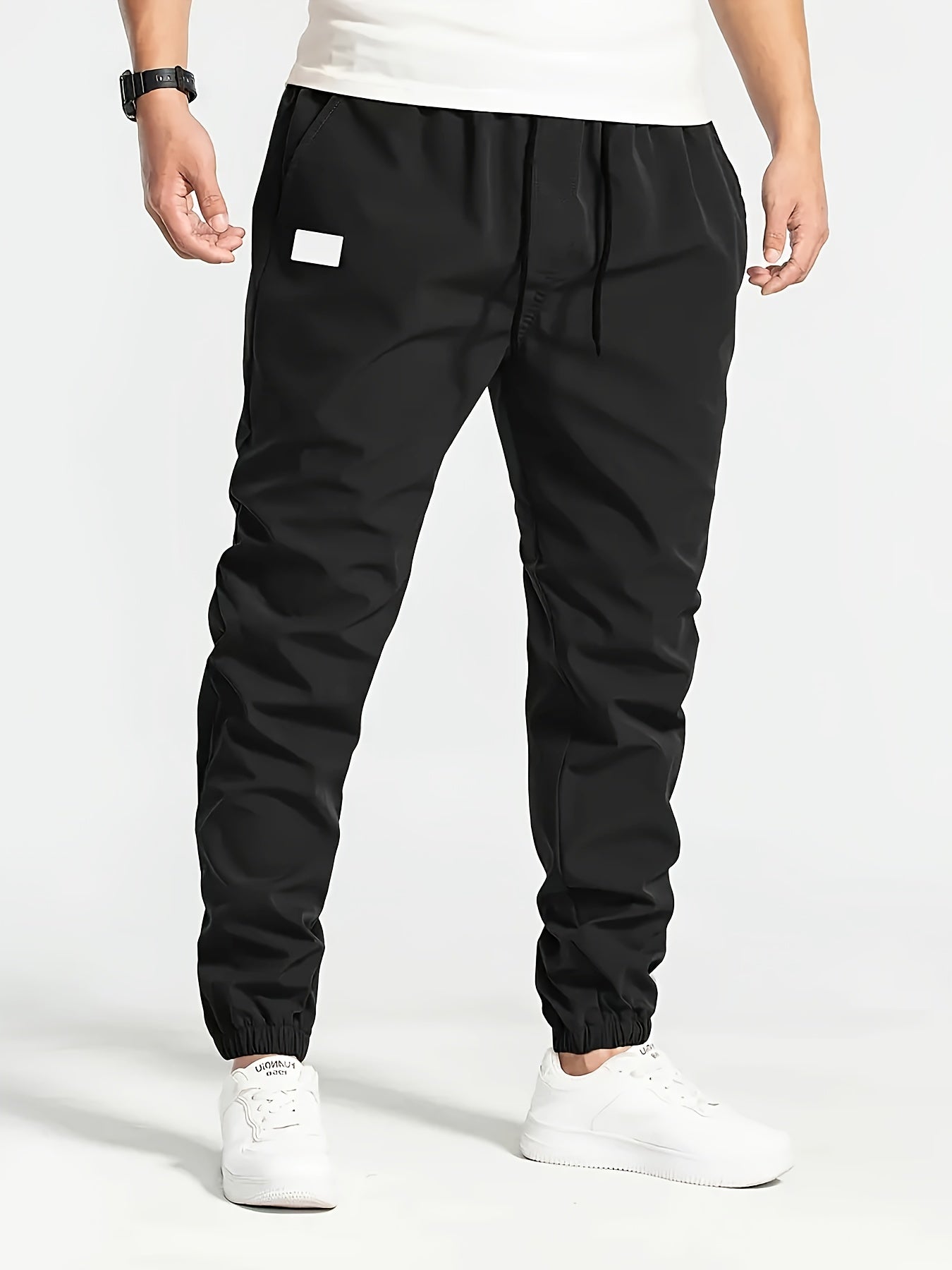 Men's Solid Color Drawstring Cargo Pants - Casual, Loose Fit with Multiple Pockets, Machine Washable