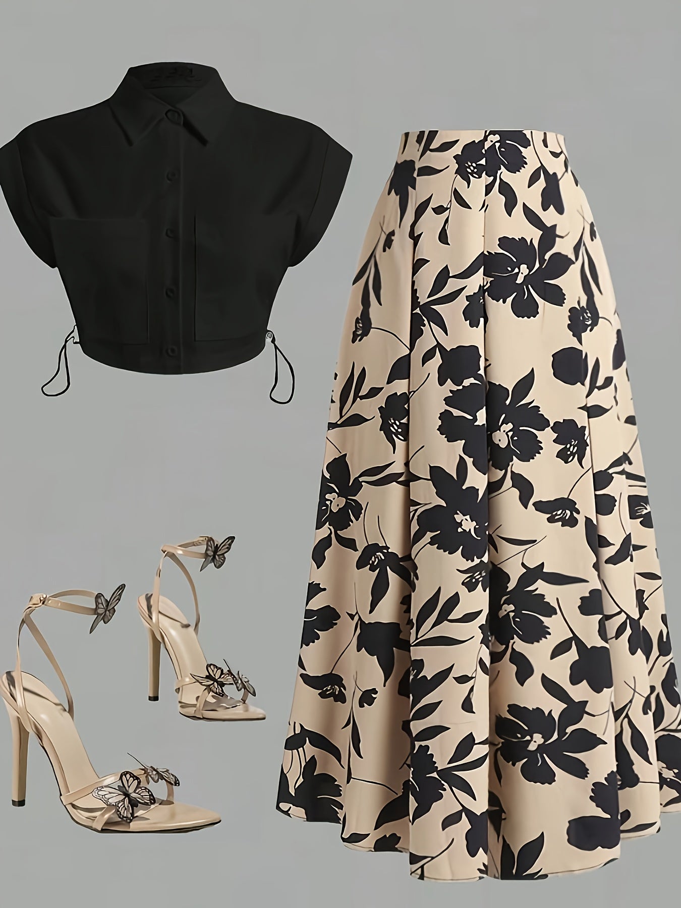 Women's Elegant Shirt and Midi Skirt Set