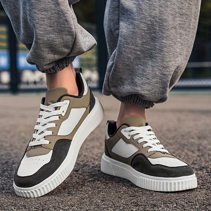 Men's Vintage-Style Sneakers - Lace-Up, Low-Top Skate Shoes with Thick Sole for All Seasons & Activities
