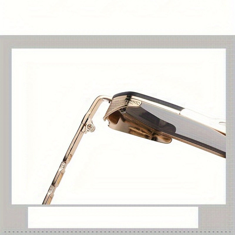 1pc Stylish Polygonal Golden Frame Fashion Glasses with Chain Link Design - Black Metal Fashion Glasses for Fashion-Forward Look