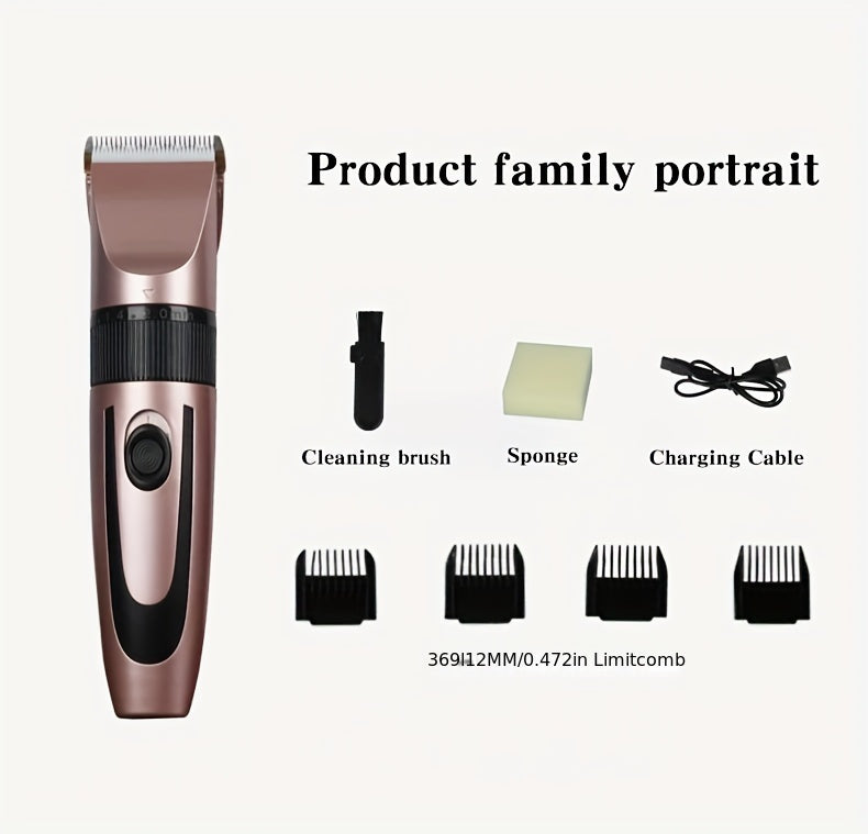 HIENA Multi-Purpose Electric Hair Clipper Kit - Sleek Metallic Finish, USB Rechargeable with 320mAh Lithium Battery, Includes 4 Combs & Cleaning Brush, Ideal for Body, Leg & Private Grooming, Personal Grooming Kit|Professiona