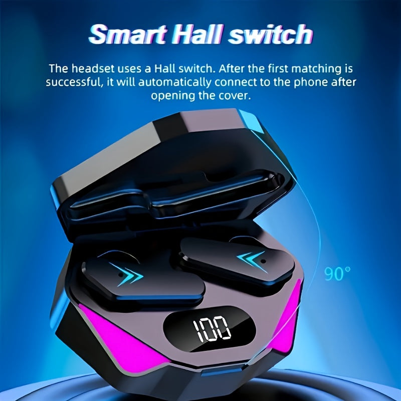 Bluetours X15 Wireless Earbuds with Colorful LED Lights - Intelligent Digital Display, Extended Playtime, Clear Call Quality, Low Latency, Ideal for Gaming & Outdoor Use - No Charger Included, Gaming Headphones | LED Light Ea