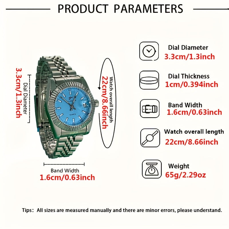 Elegant Women'S Stainless Steel Quartz Watch with Colorful Dial, Alloy Case, and Stainless Steel Strap - Calendar Function, Ideal Gift, Gift Watch|Elegant Timepiece|Hinged Watch Movement