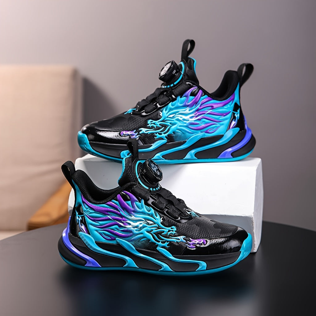 Boys' Fashion Sneakers - Breathable, Non-Slip Running Shoes with Rotating Buckle Closure for Youngsters & Teens