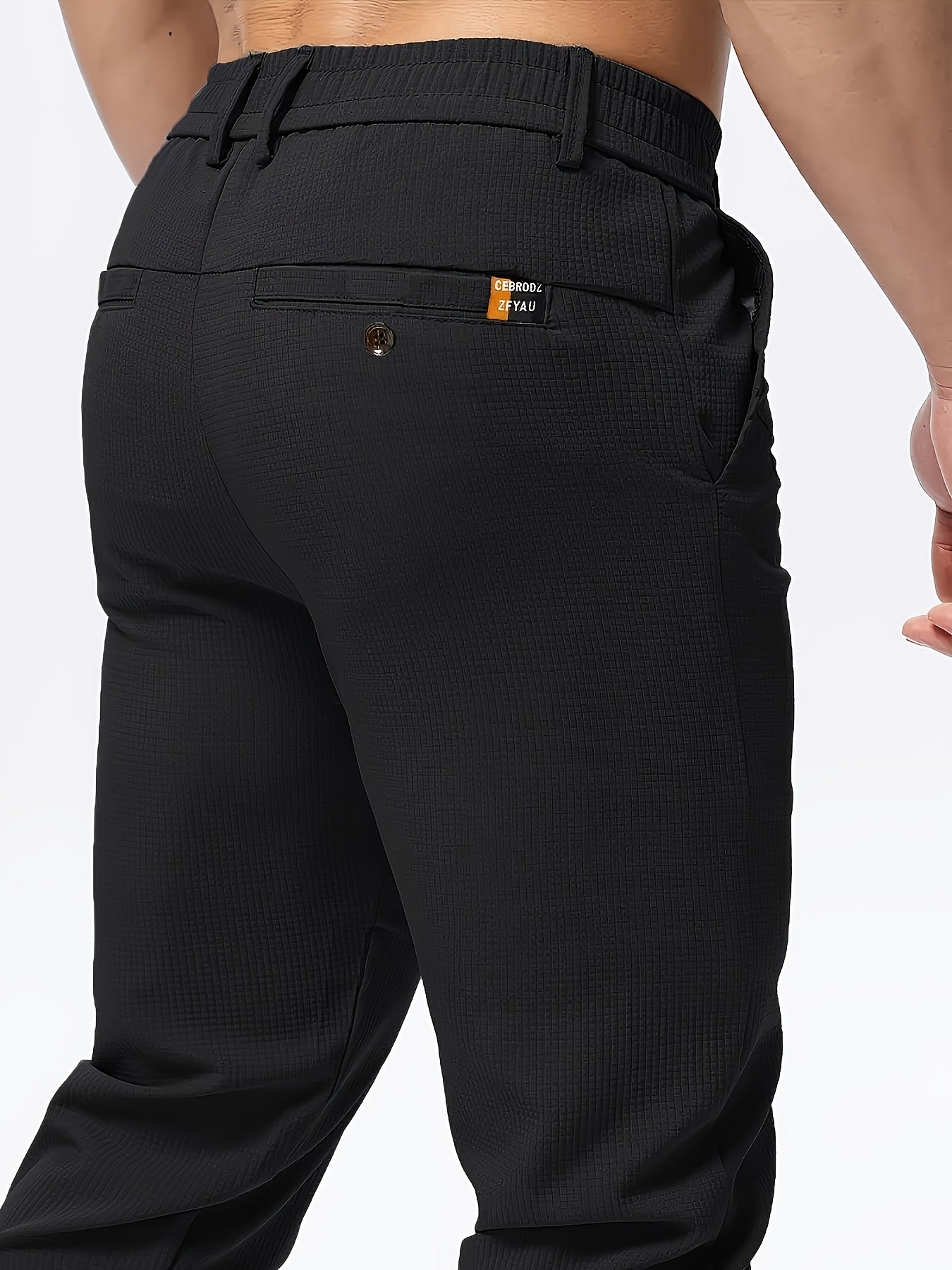 Men's Casual Solid Color Pants - Polyester, Machine Washable, Button Detail, Regular Fit for All Seasons