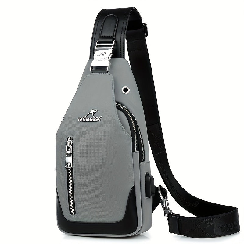 TMOOS Anti-Theft Crossbody Bag for Men - Secure Zipper Closure, Adjustable Strap, Compact Chest Pack - USB Charging Port, Front Zipper Pocket - Anti-Theft Backpack for Travel, Commute, Everyday Use - Navy Blue