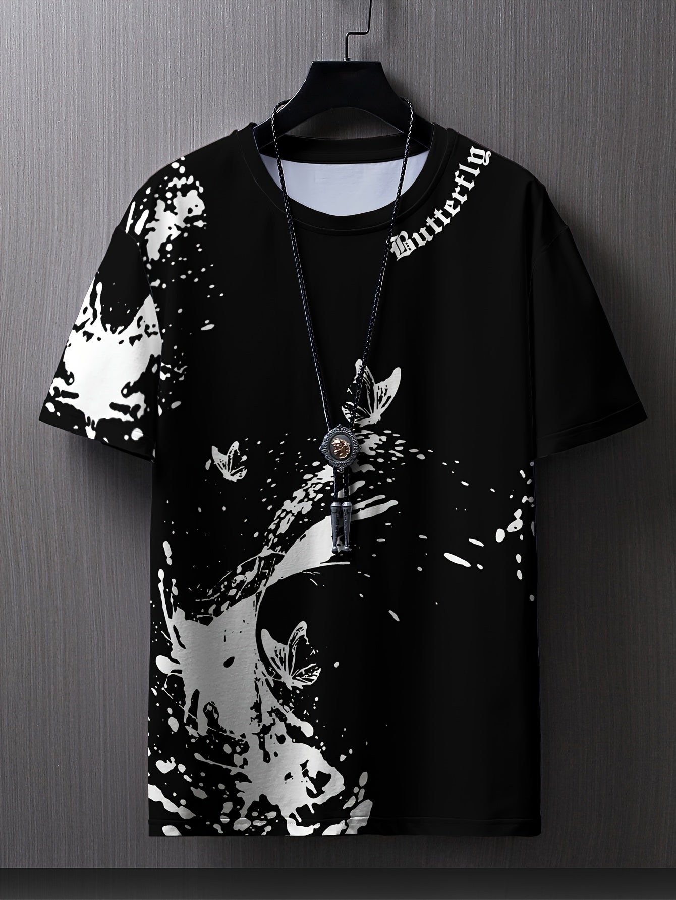 Men's Flat Shoulder Casual Butterfly Print Short Sleeve T-Shirt XT7119
