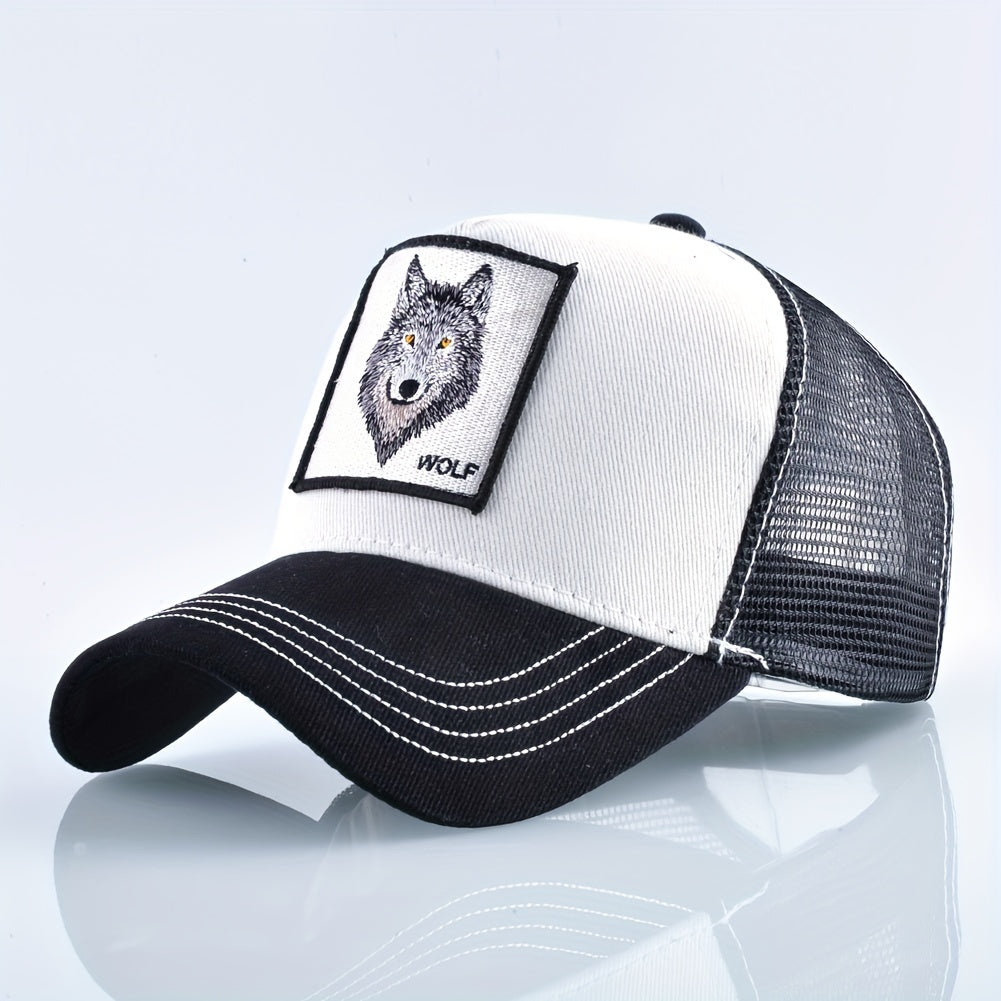 Animal Caps Trucker Hat Men Black Baseball Cap Women White Baseball Cap Men Wolf Trucker Cap Breathable Mesh Summer Baseball Caps Men'S & Women'S Wolf Embroidery Snapback Trucker Hat Fitted Outdoor Sports Adjustable Cap Gorra