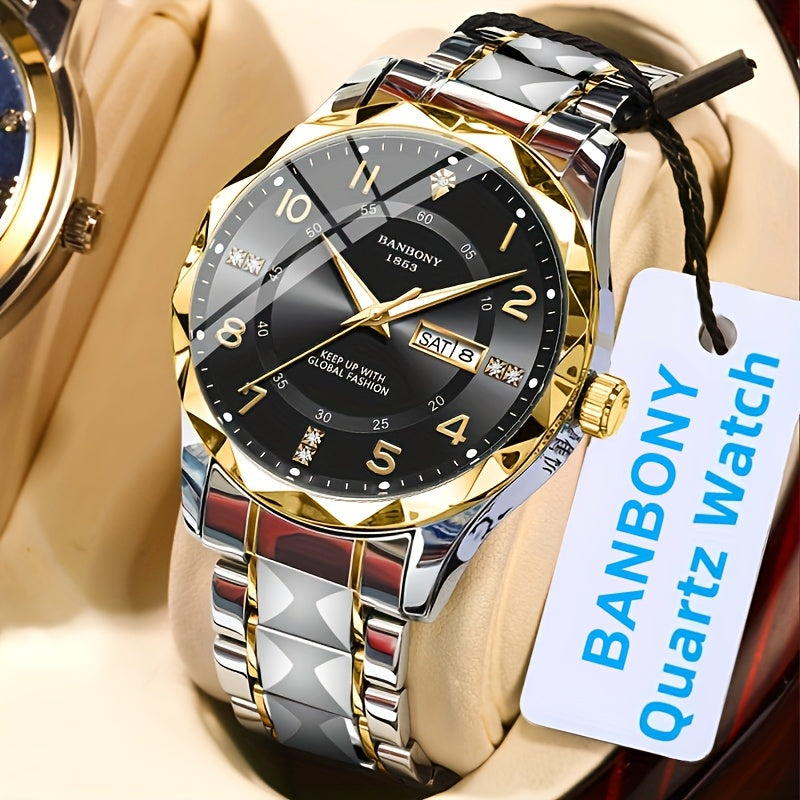 Multi Functional Watche Suitable for Both Women and Men/Calendar Date Display Rhinestone Decoration/Luminous/Stainless Steel Strap-Ideal Gift for Birthdays, Holidays, Anniversaries, Family, Friends-Suitable for Daily Wear, Pa