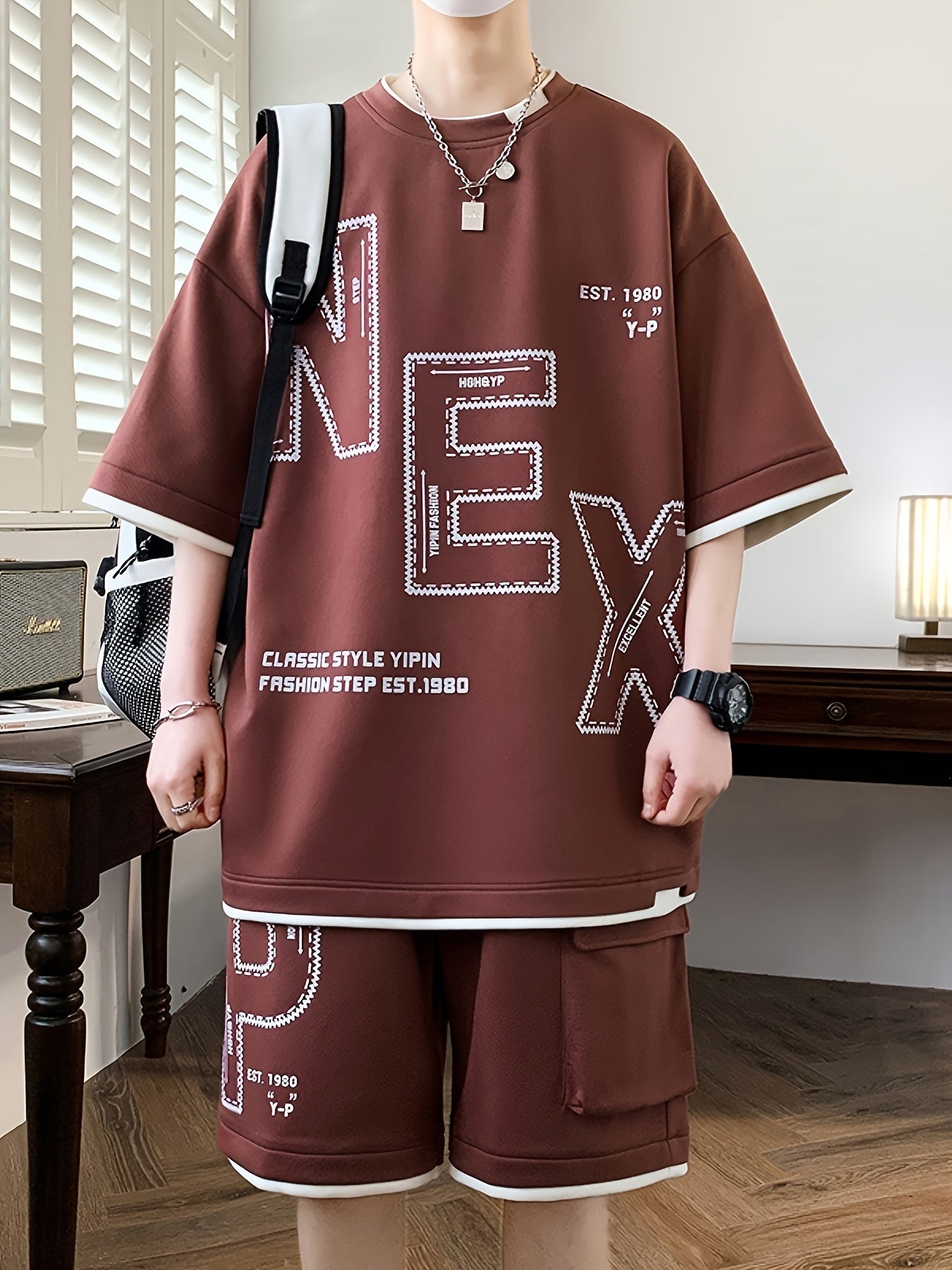 Pei Kuan's Choice Summer Men's Sports Suit Youth Student Casual Suit Two-piece Suit T-shirt Shorts Set Short Sleeve Shorts Set One Suit Breathable and Comfortable Sweat Absorbent