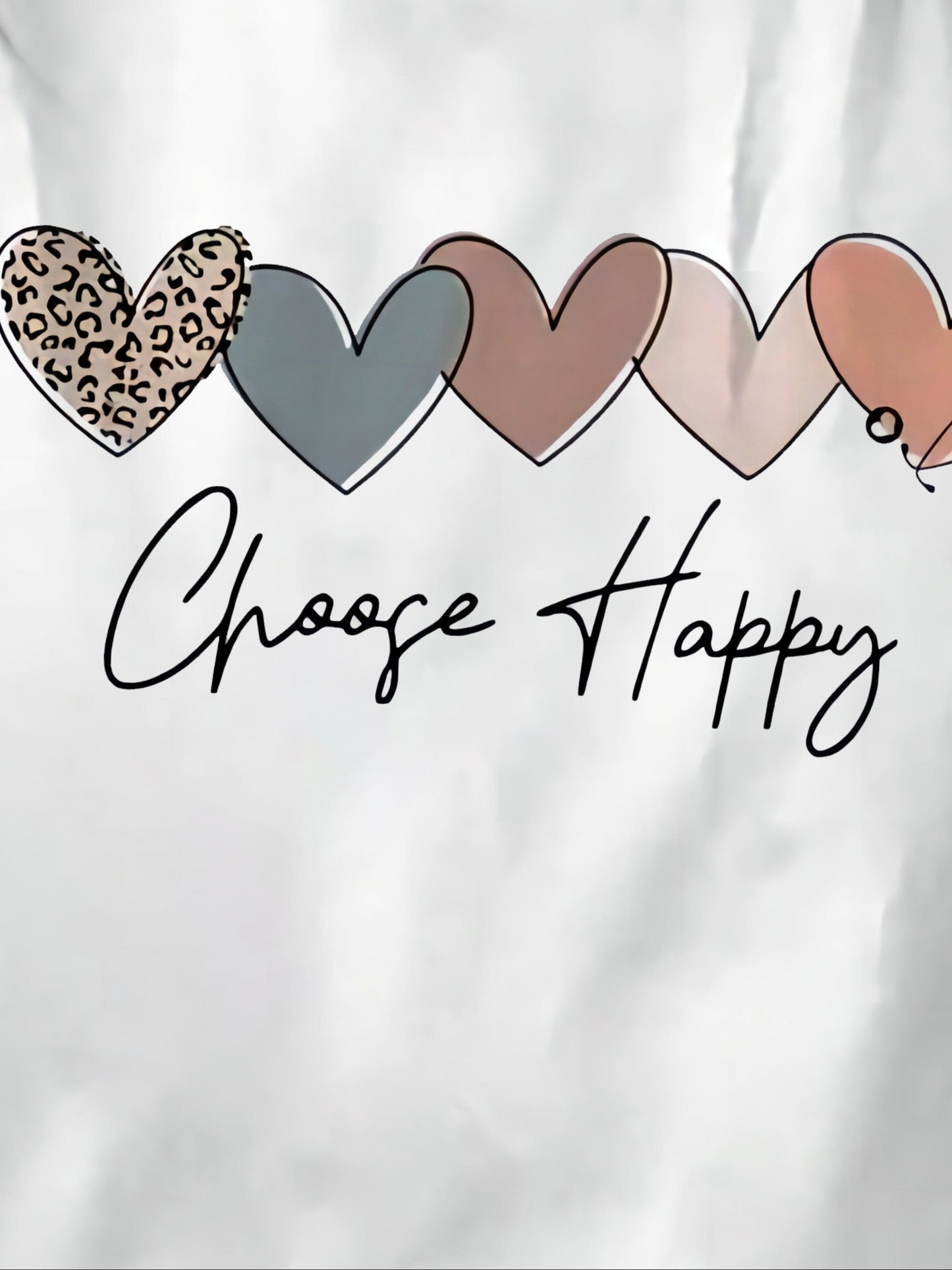 Women's Casual Sport T-Shirt, Round Neck, Heart And Happy Print, Short Sleeve, Soft Knit