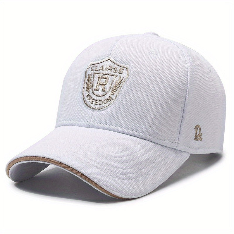 1pc CLAIRS RFreedom Embroidered Baseball Cap - Black Sporty Outdoor Sun Hat with Golden Shield & Wings Design, Polyester, Adjustable Fit for Men, Outdoor Sports Cap | Sporty Baseball Cap | Durable Headgear