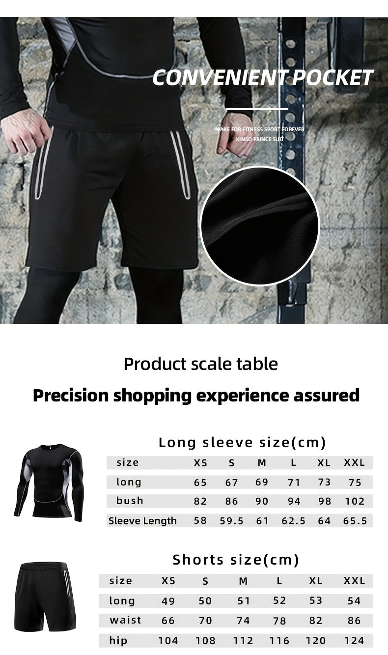 Men'S 3pcs Athletic Set, Breathable Mesh Long Sleeve Top, Skinny Fit Polyester & Spandex, Crew Neck, Solid Color, High Stretch, for Running, Basketball, Hiking, Training - Fall/Winter Sports Outfit