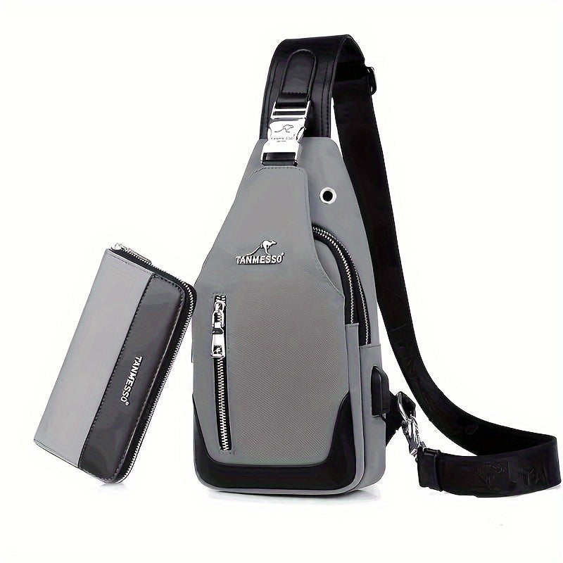 TMOOS Anti-Theft Crossbody Bag for Men - Secure Zipper Closure, Adjustable Strap, Compact Chest Pack - USB Charging Port, Front Zipper Pocket - Anti-Theft Backpack for Travel, Commute, Everyday Use - Navy Blue