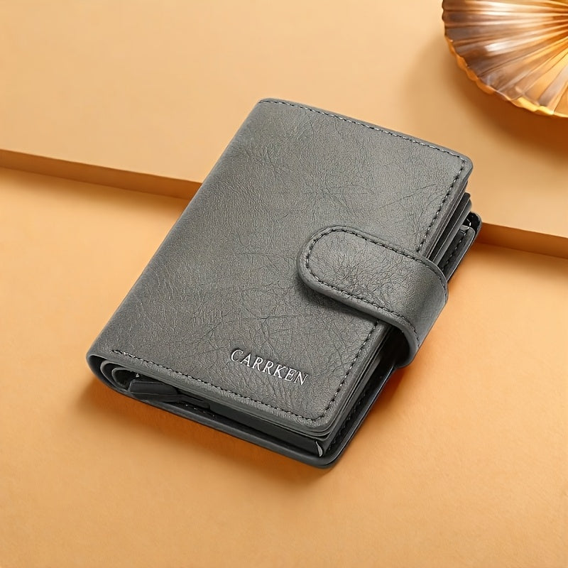Men'S Short Wallet, Automatic Pop-Up Credit Card Holder, Short Wallet, Ideal Gift for Men, Multi-Functional Men'S Card Holder, Stylish, Trendy, Minimalist Credit Card Holder, Pop-Up Card Holder, High-Quality Faux Leather, Cap